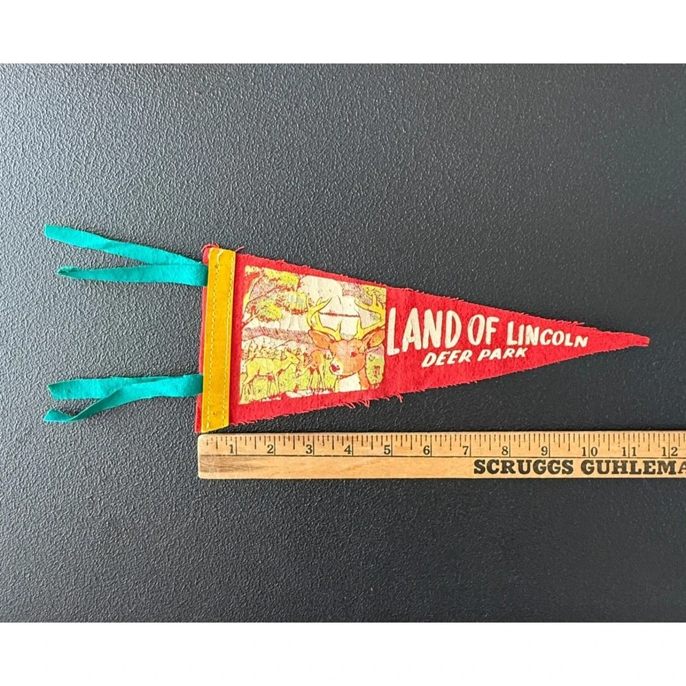 Vtg Felt Souvenir Pennant Lincoln's New Salem Illinois Land Of Lincoln Deer Park